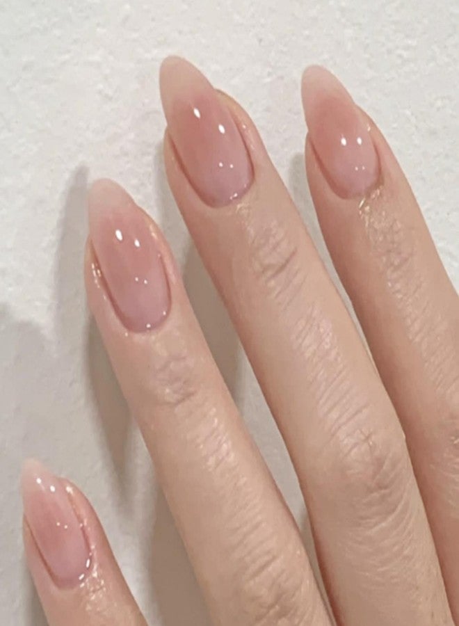 YoYoee 24Pes Short Almond Press on Nails - Nude False Nails Gradient Fake Nails Glossy Full Cover Nails Tips for Women - Image 1